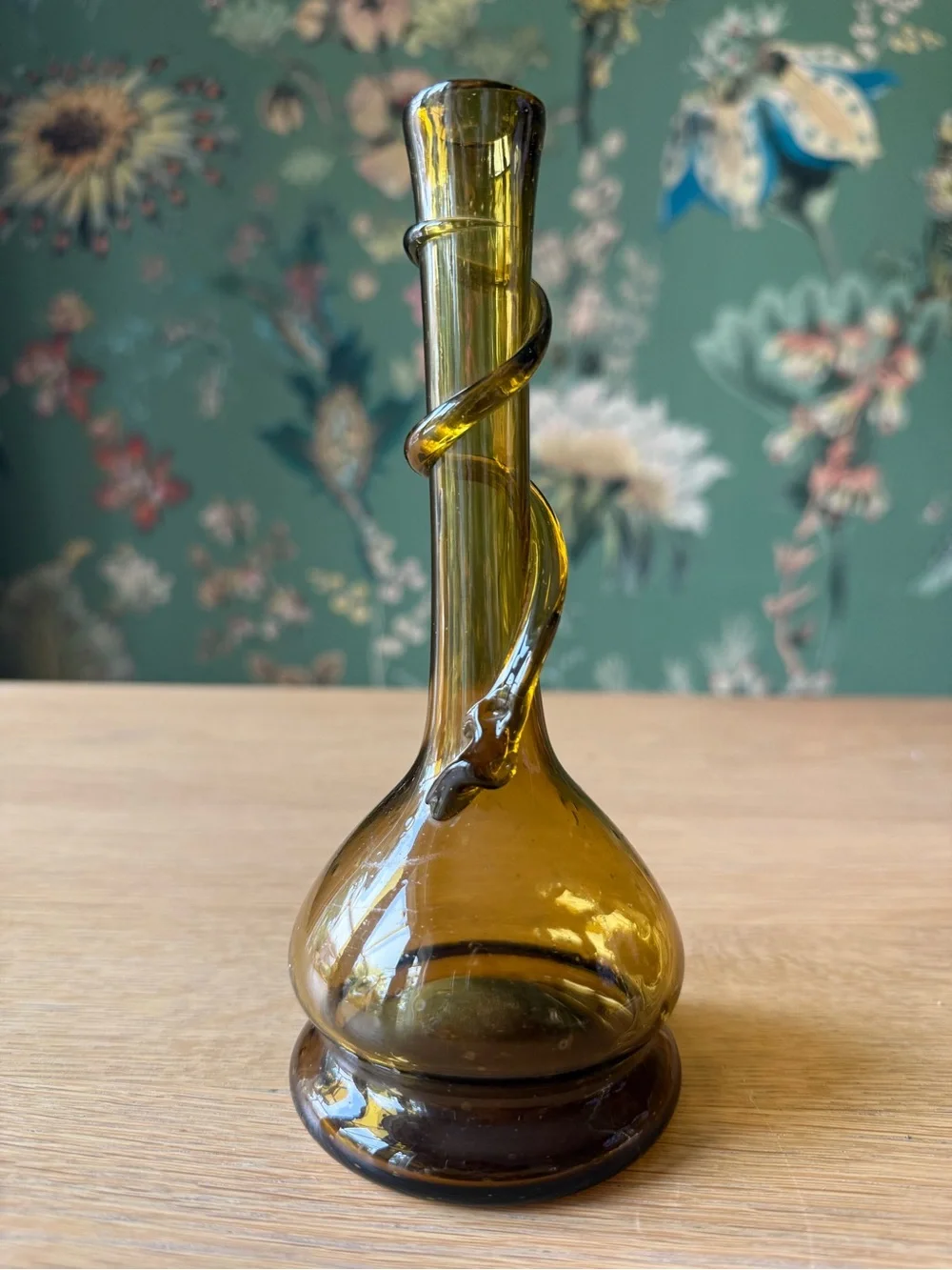 Vintage MCM Midcentury Glass Bud Vase Amber Gold Serpentine Style
